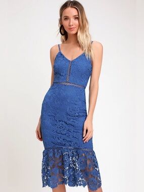 Lulus Blue Lace Midi Dress Taliah Cocktail Party